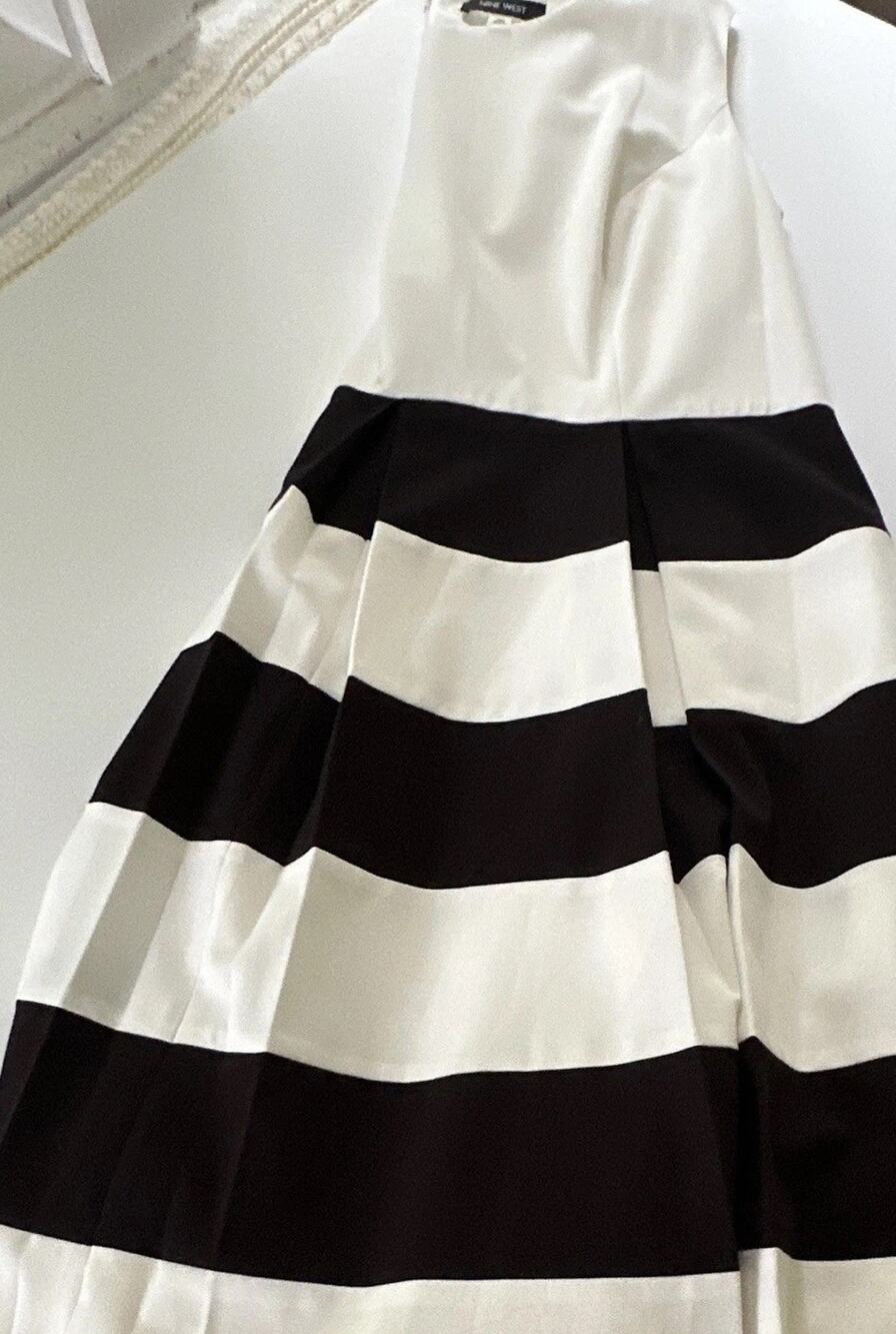 Nine West 18W Black White Striped Fit & Flare Dress Sleeveless Pleated Lined